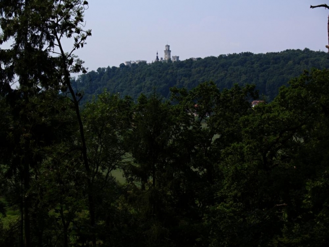 Pohledem zpět se loučíme se zámkem Hluboká a míříme do lesů Staré obory. Stezka měla původně po dohodě s lesy ČR vést přímo oborou, jak to je možné u sousední Poněšické, ale nakonec z toho sešlo. Ani není divu. Stezka Č.Budějovice-Hluboká je zdaleka nejvytíženější v kraji a pokud by většina pokračovala dále lesy Staré obory, musela by se veškerá zvěř natrvalo odstěhovat.