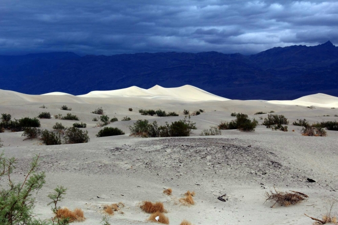 California, Death Valley, Mesquite Sand Dunes -  sluncem osvětlená duna