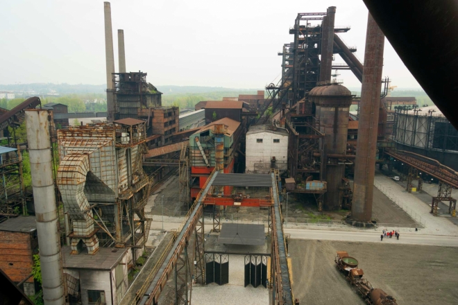 výhled ze skipového výtahu na areál Dolních Vítkovic 