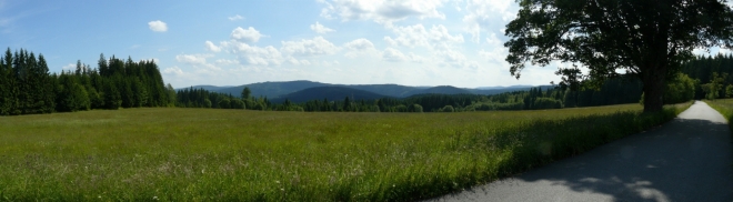 Panorama z alpské vyhlídky nad Lipkou. Alpy v tomto počasí samozřejmě vidět nejsou.