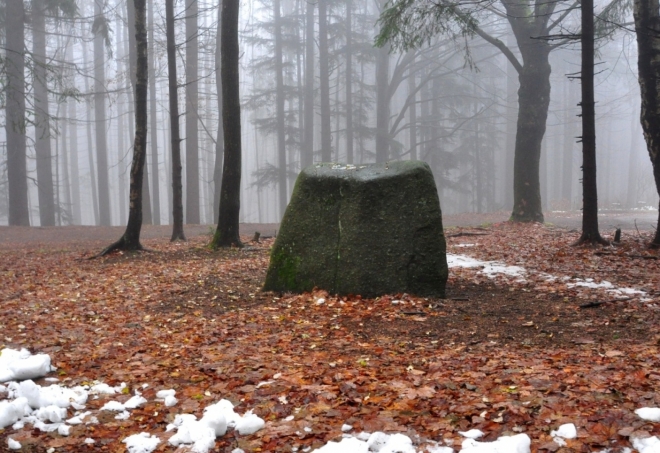 Tento kámen je možná také menhir. V létě láká tuláky ke krátkému posezení, ale ne dnes.