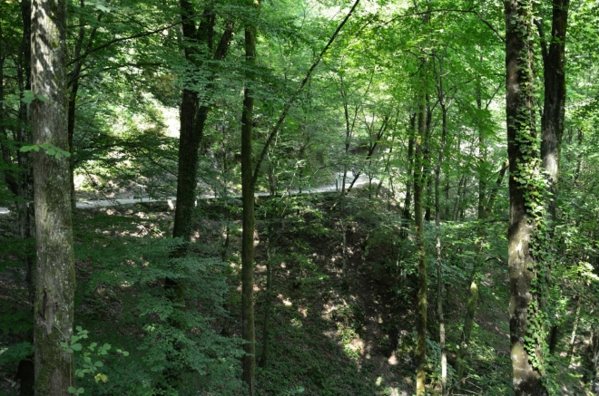 Silnice je zaříznuta do velmi prudkého svahu, při pravém kraji to tedy chce trochu opatrnosti, aby člověk neskončil kdesi o sto metrů níž u Tolminky. Občas se taková věc stane, jak smutně dokládá například jeden nepříliš starý památník s datem 1. ledna.