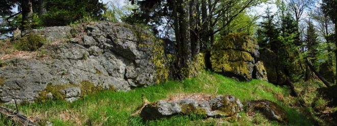 Vrcholové foto dokumentuje ostrý skalnatý hřebínek Kapradi.