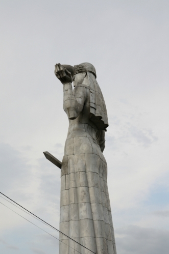 V levé ruce drží Matka nádobu s vínem a v pravé meč. Víno je pro příchozí přátele a meč na příchozí nepřátele, což má symbolizovat charakter gruzínského národa.
