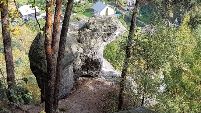Medvěd se naštěstí kouká na druhou stranu rokle a nás nechává být.