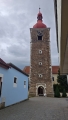 V Přibyslavy znovu prší a tak vystoupáme na věž i kostela.