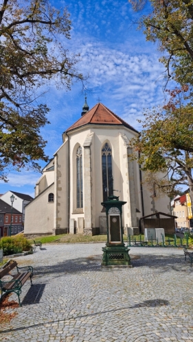 Litschau kostel a meteorologická historická stanice.