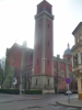 Nový evangelický kostel při západu slunce