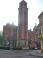 Nový evangelický kostel při západu slunce