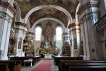 Klenutí chrámové lodi je zdobeno freskami F. J. Luxe z roku 1756. Mezi skvosty náleží oltář Narození Panny Marie, dílo pražských mistrů. 