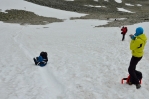 Sestup z vrcholu Vinjeronden, národní park Rondane, Norsko