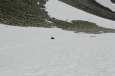 Sestup z vrcholu Vinjeronden, národní park Rondane, Norsko
