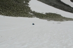 Sestup z vrcholu Vinjeronden, národní park Rondane, Norsko