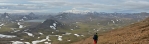 Panorama, pravá část. Vzadu Tindfjallajökull a dál, vlevo od něj Eyjafjallajökull