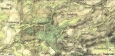 Stará mapa vykazuje německé názvy zaniklých obcí.