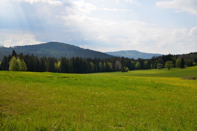 Liščí hora a Žlíbský vrch, kde již ve vrcholové knize mám dva zápisy. První z nich byl oslavou padesátin Leny s přípitkem šampaňským z donesených skleniček, podruhé dosažení tisícovky s Vencou.
