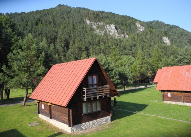 Chatky v kempu poskytují pohodlné bydlení.