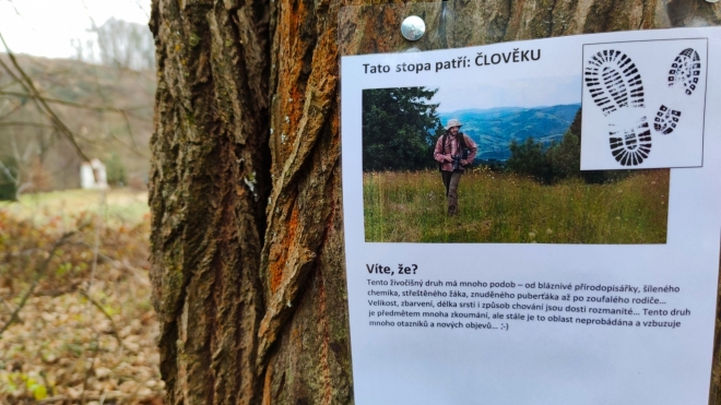 Cestou nás provazí soutěž. Stopy zvířat často neuhodneme, poslední šlápotu však celkem snadno.